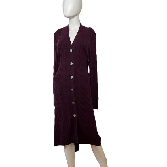 Minnie Rose Dark Purple Loganberry Cableknit Belted Duster XL NWT $275 - Picture 4 of 7